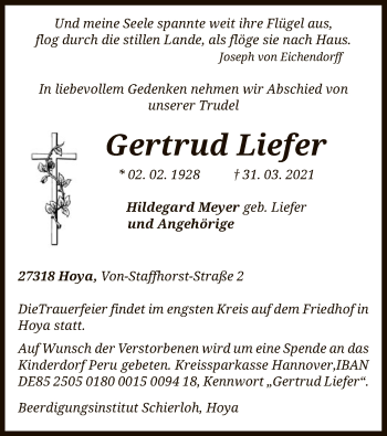 Traueranzeige von Gertrud Liefer von SYK