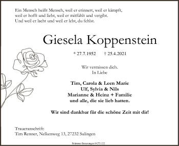 Traueranzeige von Giesela Koppenstein von SYK