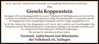 Traueranzeige von Giesela Koppenstein von SYK