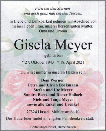 Traueranzeige von Gisela Meyer von SYK