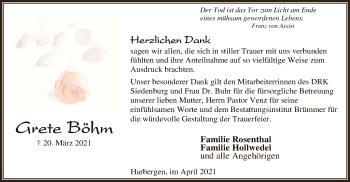 Traueranzeige von Grete Böhm von SYK