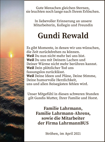 Traueranzeige von Gundi Rewald von SYK