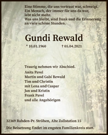 Traueranzeige von Gundi Rewald von SYK