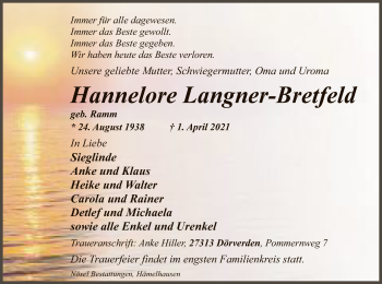 Traueranzeige von Hannelore Langner-Bretfeld von SYK