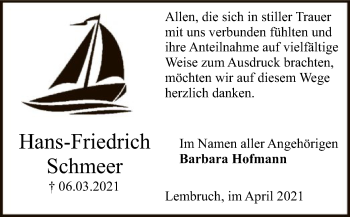 Traueranzeige von Hans-Friedrich Schmeer von SYK