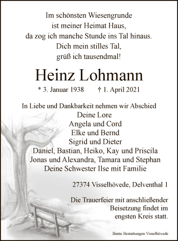 Traueranzeige von Heinz Lohmann von SYK