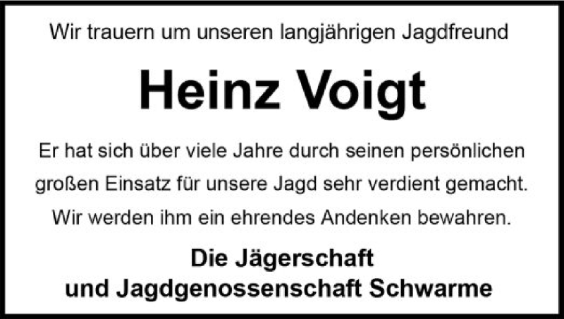  Traueranzeige für Heinz Voigt vom 10.04.2021 aus SYK