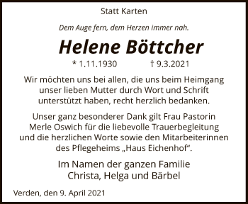 Traueranzeige von Helene Böttcher von SYK