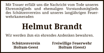 Traueranzeige von Helmut Brandt von SYK