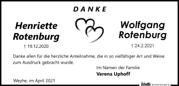 Traueranzeige von Henriette und Wolfgang Rotenburg von SYK