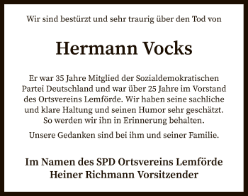 Traueranzeige von Hermann Vocks von SYK