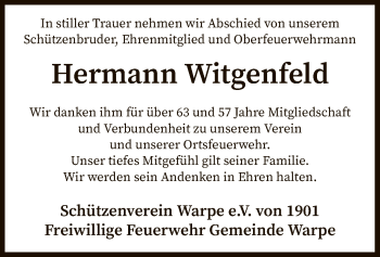 Traueranzeige von Hermann Witgenfeld von SYK