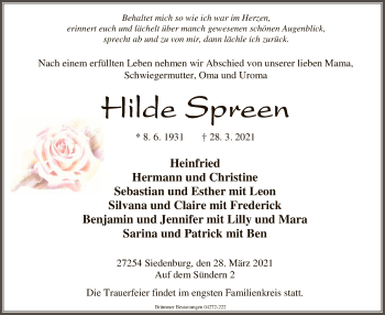 Traueranzeige von Hilde Spreen von SYK