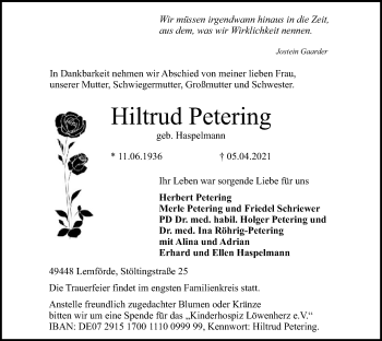 Traueranzeige von Hiltrud Petering von SYK