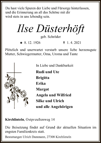 Traueranzeige von Ilse Düsterhöft von SYK