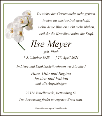 Traueranzeige von Ilse Meyer von SYK