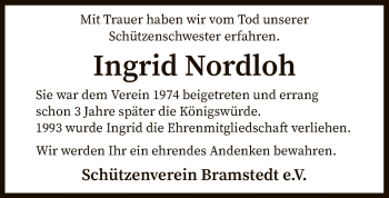 Traueranzeige von Ingrid Nordloh von SYK