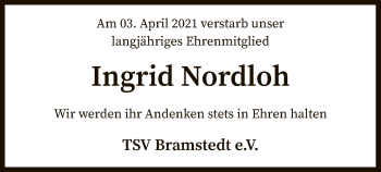 Traueranzeige von Ingrid Nordloh von SYK