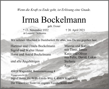 Traueranzeige von Irma Bockelmann von SYK