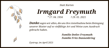 Traueranzeige von Irmgard Freymuth von SYK