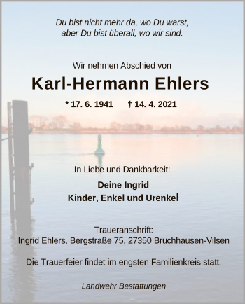 Traueranzeige von Karl-Hermann Ehlers von SYK