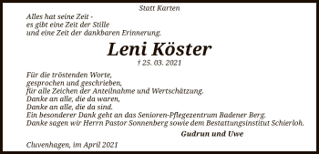 Traueranzeige von Leni Köster von SYK