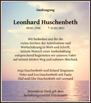 Traueranzeige von Leonhard Huschenbeth von SYK