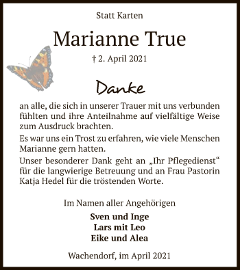 Traueranzeige von Marianne True von SYK