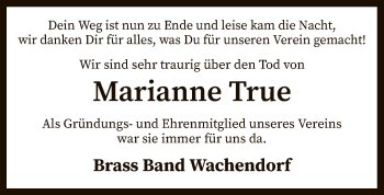 Traueranzeige von Marianne True von SYK