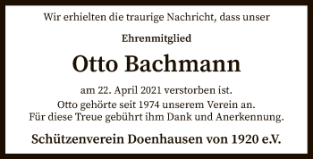 Traueranzeige von Otto Bachmann von SYK