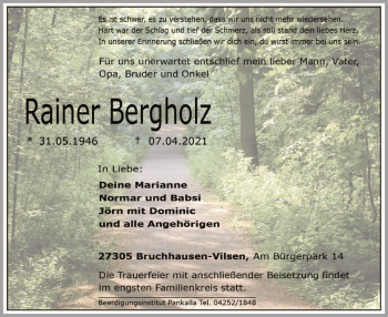 Traueranzeige von Rainer Bergholz von SYK