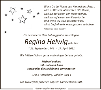 Traueranzeige von Regina Helwig von SYK