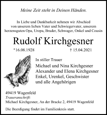 Traueranzeige von Rudolf Kirchgesner von SYK