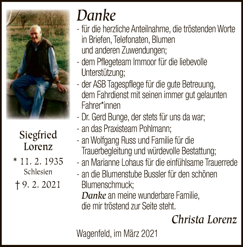 Traueranzeigen von Siegfried Lorenz trauer.kreiszeitung.de