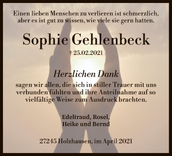 Traueranzeige von Sophie Gehlenbeck von SYK