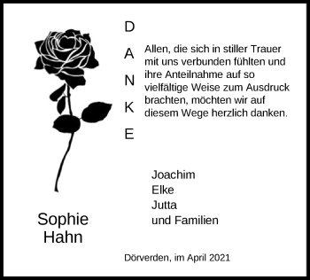 Traueranzeige von Sophie Hahn von SYK