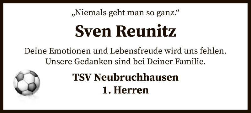  Traueranzeige für Sven Reunitz vom 07.04.2021 aus SYK