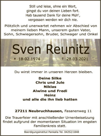 Traueranzeige von Sven Reunitz von SYK