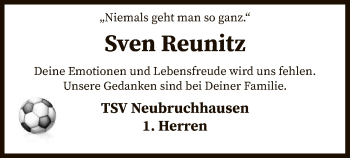 Traueranzeige von Sven Reunitz von SYK