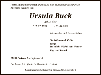 Traueranzeige von Ursula Buck von SYK