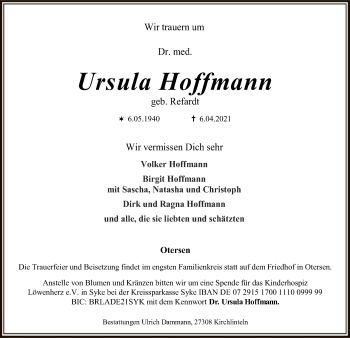 Traueranzeige von Ursula Hoffmann von SYK