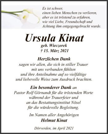 Traueranzeige von Ursula Kinat von SYK