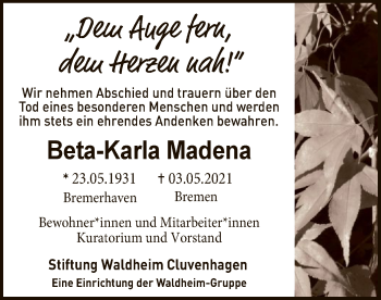 Traueranzeige von Beta-Karla Madena von SYK