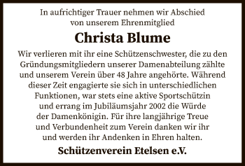 Traueranzeige von Christa Blume von SYK