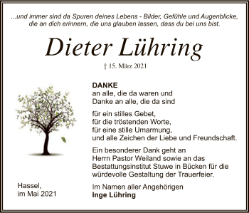 Traueranzeige von Dieter Lühring von SYK