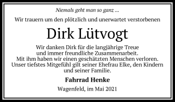 Traueranzeige von Dirk Lütvogt von SYK