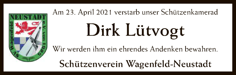  Traueranzeige für Dirk Lütvogt vom 06.05.2021 aus SYK