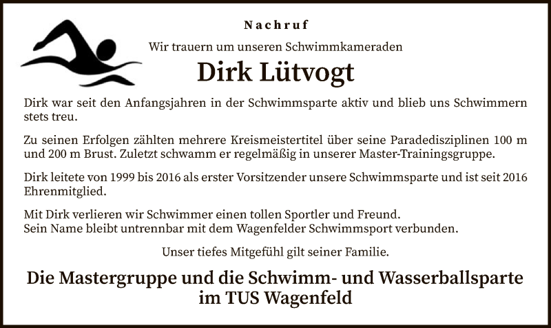  Traueranzeige für Dirk Lütvogt vom 03.05.2021 aus SYK