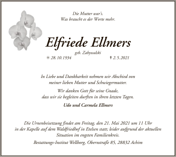 Traueranzeige von Elfriede Ellmers von SYK