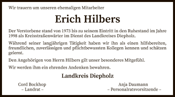 Traueranzeige von Erich Hilbers von SYK